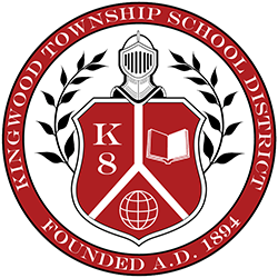 Kingwood Township School District New Jersey logo featuring crest, book, and globe emblem